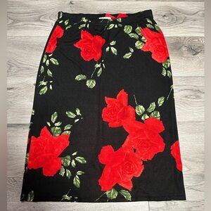 vintage 90s rose print midi skirt size medium